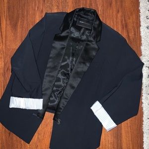BCBG Satin Navy Cropped Blazer